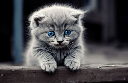 Sad grey kitten, sparklecore style, massurrealism