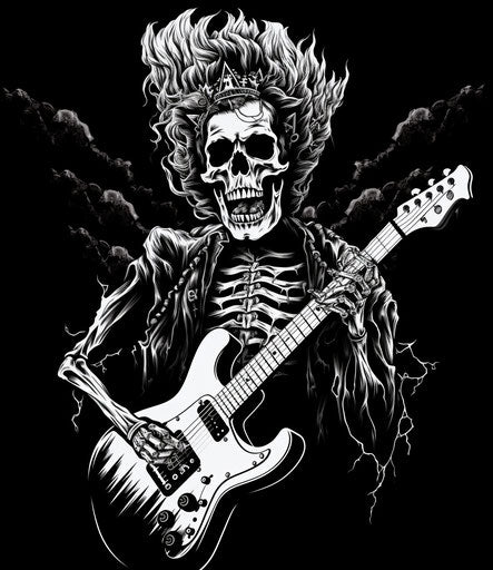 Black and white rock and roll king logo, skeletal style