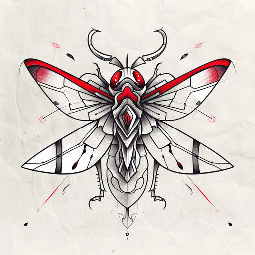 Bold and graphic tattoo sketch of a firefly