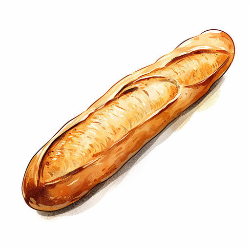 Baguette clipart in the style of Chiaroscuro Art, on a white background