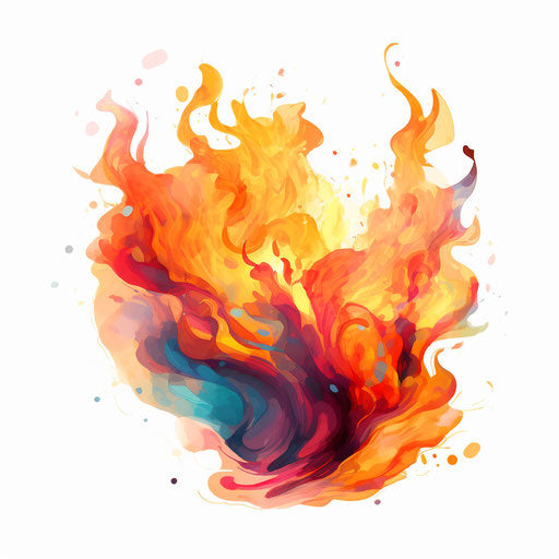 Cartoon fire in the style of Impressionistic Art, on white background