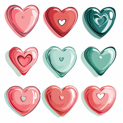 Pink hearts and icons on white background in vector illustration