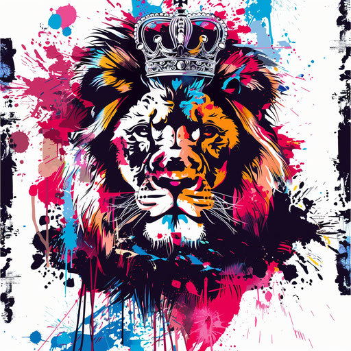 Urban flat tattoo sketch of a lion with a crown