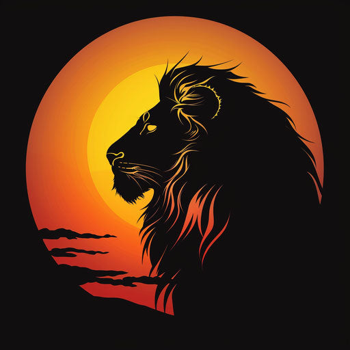 Silhouette tattoo sketch of the Lion of Judah against a sunset