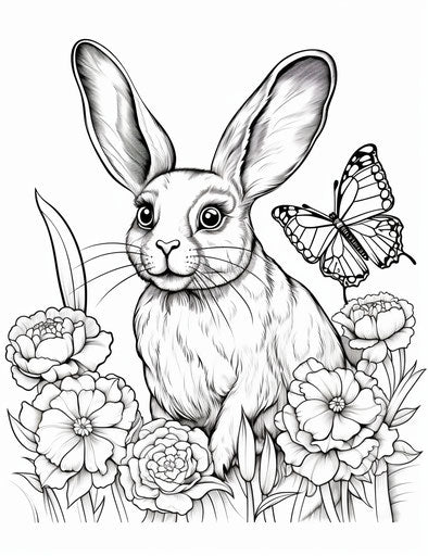 Easter bunny coloring page with a bunny and butterfly