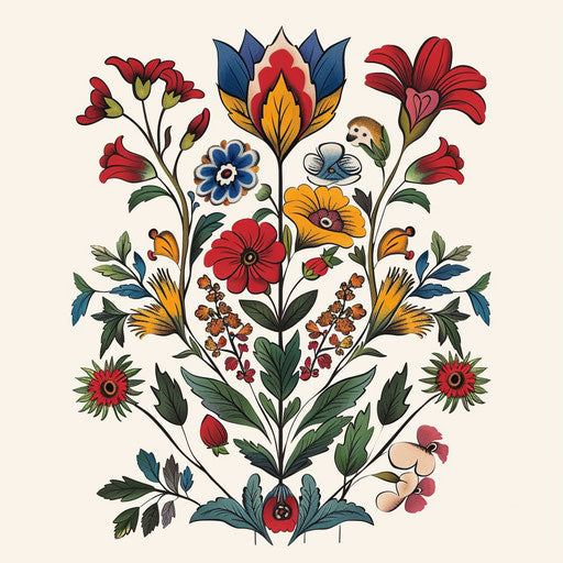 Wildflower tattoos inspired by folk art designs