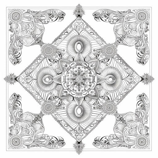 Diamond with intricate mandala, coloring page