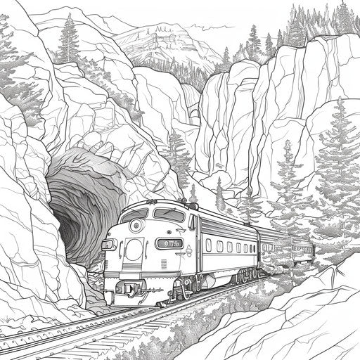 Train passing through tunnel carved into mountain