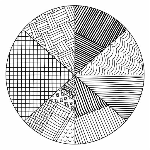 Coloring book page with circle divided into segments