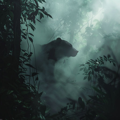 Sun bear in misty jungle