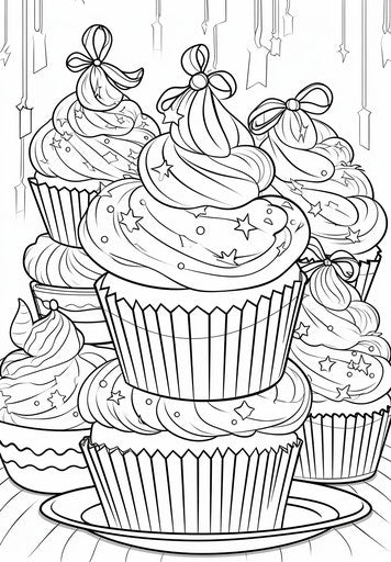 Christmas cupcake happy birthday coloring page for adults