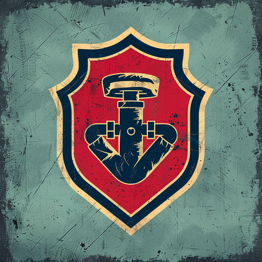 Vintage plumbing badge with retro color palette