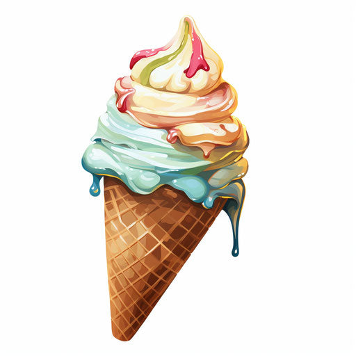Ice cream cone in Oil painting style, on white background