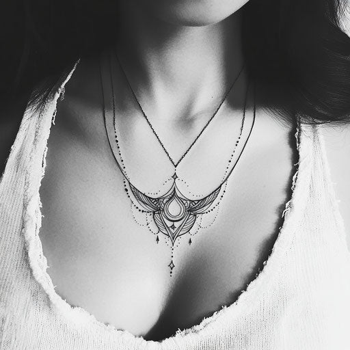 Minimalist geometric tattoo on women's sternum