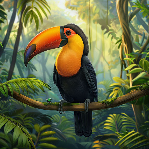 Toucan perched on a branch in a tropical forest