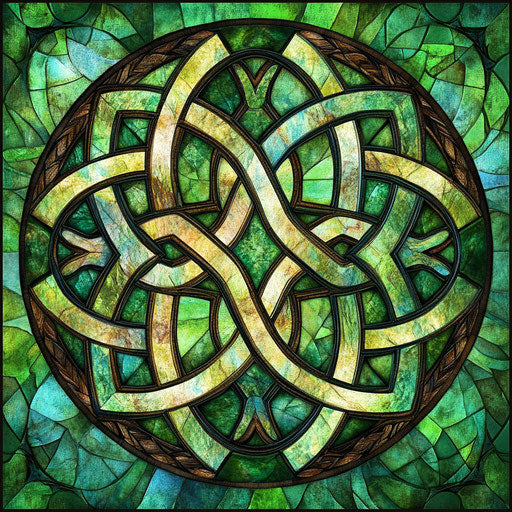 Celtic knot stained glass green brown blend