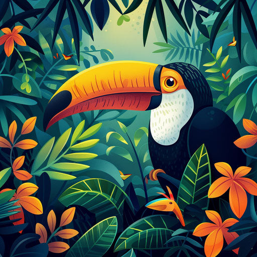 Toucan in a vibrant rainforest scene