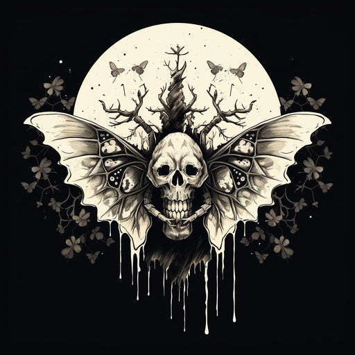 Butterfly t-shirt design black white, in the style of commission for zombiecore, 3840x2160, tattoo, dappled, bone, traditional