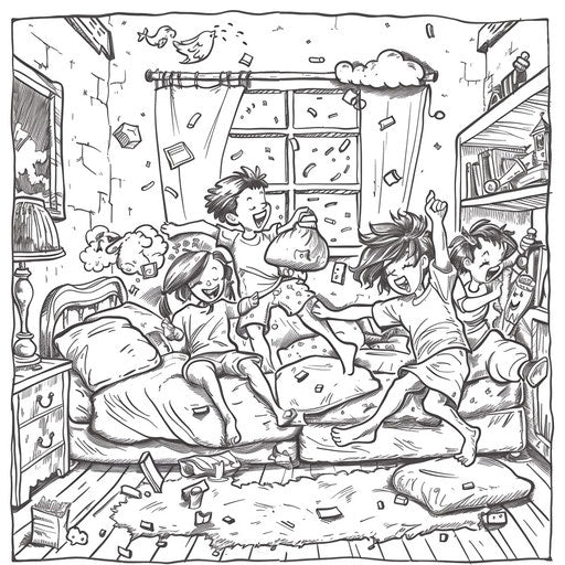 Friends pillow fighting during a sleepover