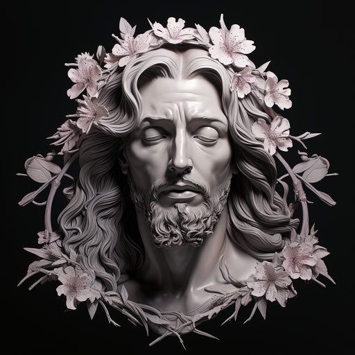 Simple black and white tattoo design with large 3D Jesus head