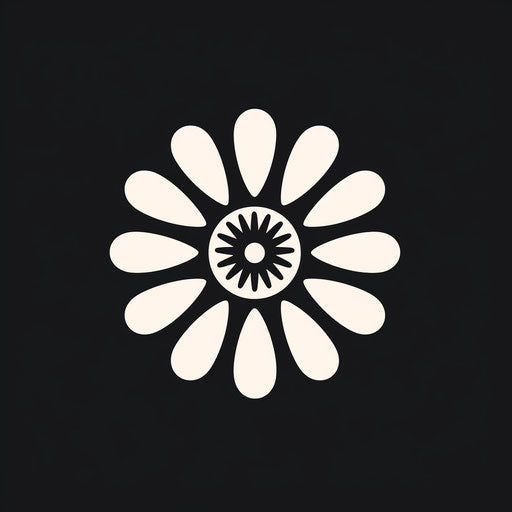 Black insignia of a flower in the style of monochromatic graphic design