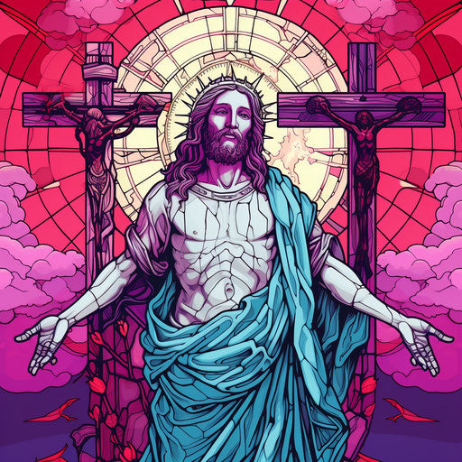 Jesus crucifix coloring page, editorial-style illustration