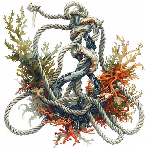 Marine knot with seaweed and coral, symbolizing strength and resilience