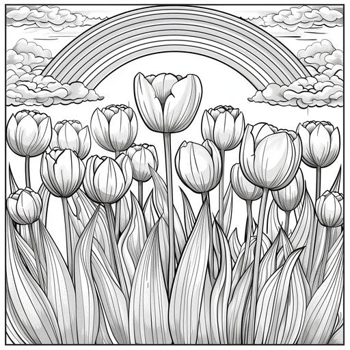 Rainbow over a field of tulips