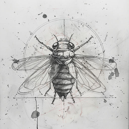 Zen sketch of a cicada in calming gray, clipart style