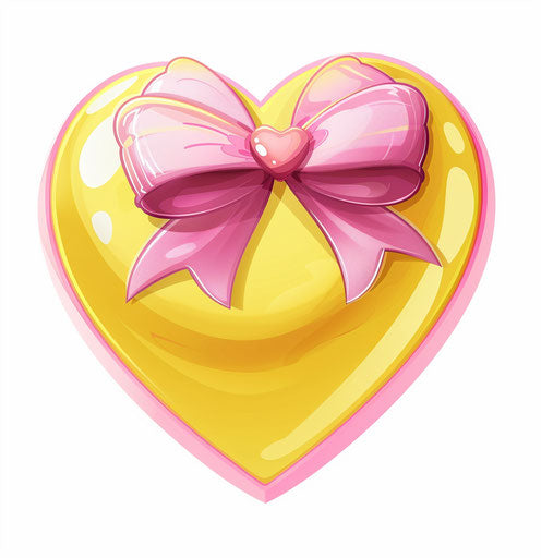 Pink yellow heart with bow on white background