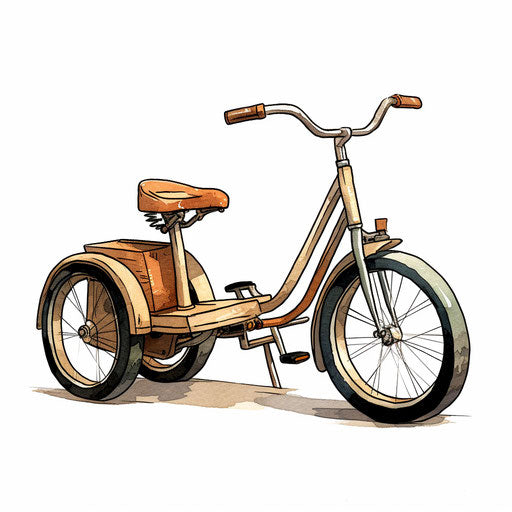 Tricycle illustration in the style of Chiaroscuro Art, on white background