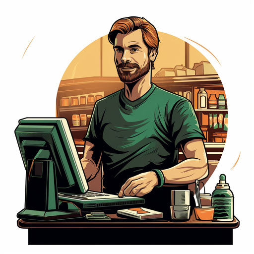 Cashier clipart in the style of Chiaroscuro Art, on a white background