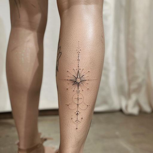 Leg tattoos for women in the style of Ami James featuring a minimalist star