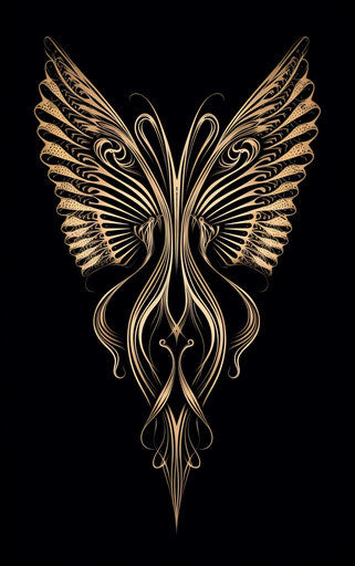 Black tribal wing design, intersecting lines style, decorative 5:8