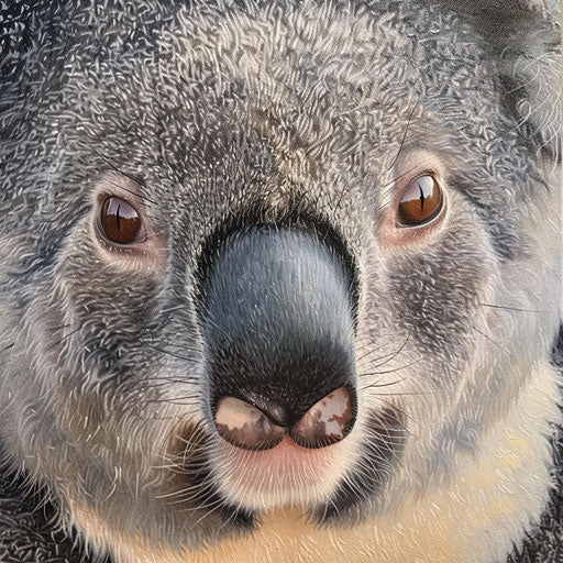 Close-up of a koala's gentle face, expressive eyes highlighted