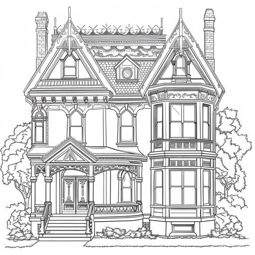 Intricate Victorian house coloring page