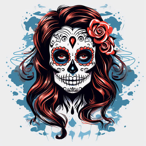 Female face with skull, chicano art, UHD image, dotted