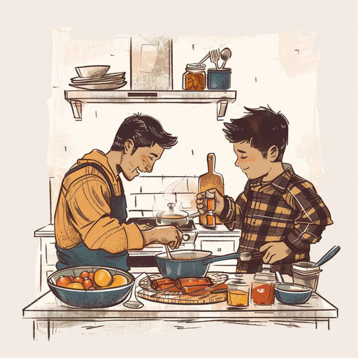 Heartwarming scene of a father and son cooking together