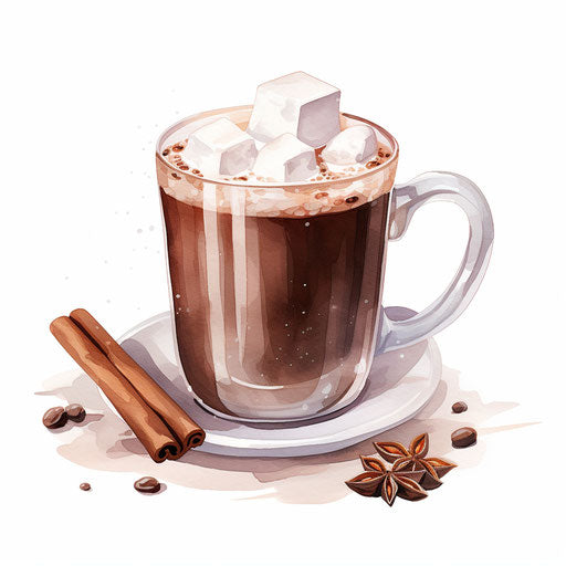 Hot cocoa illustration in the style of Oil painting, on white background