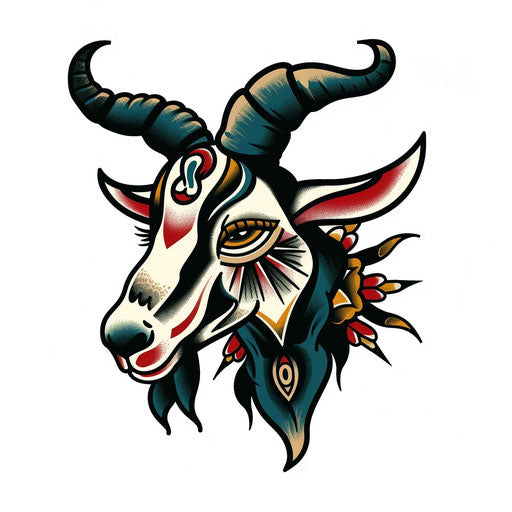 Traditional American goat tattoo on white background