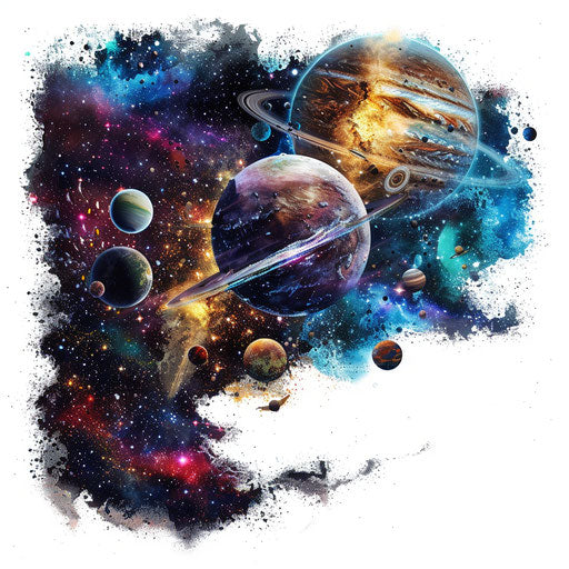 Universe clipart in photo realistic style with a flat random color background