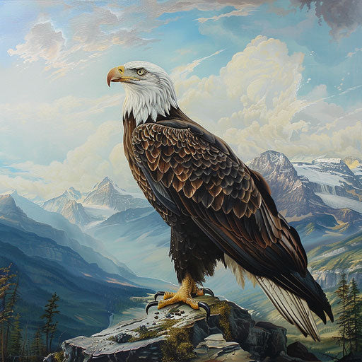 Bald eagle soaring over a vast landscape