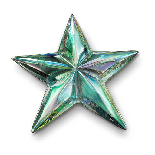 Floating star on transparent background, Lisa Frank style, silver and blue