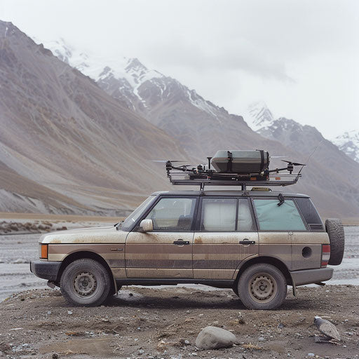 High-Tech Drone Launch Pad on 1995 Range Rover in Exploration Area