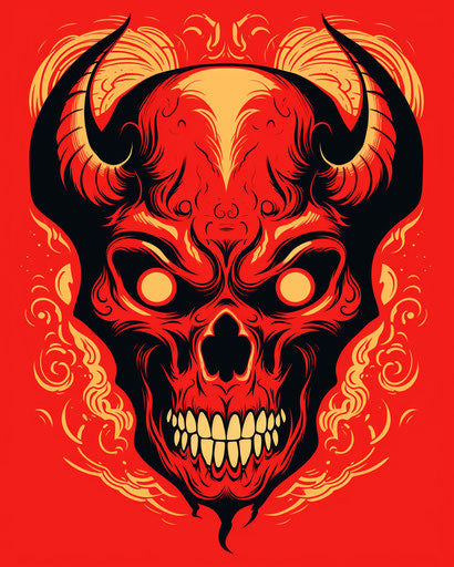 Cartoon devil skull with red eyes