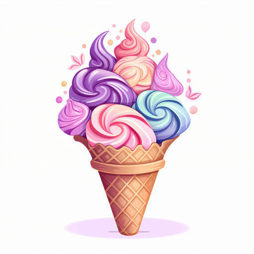 Ice Cream Cone Drawing in the Style of Pastel Colors Art, on a White Background