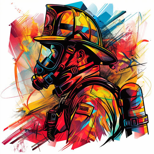 Contemporary firefighter sketch in cool colors
