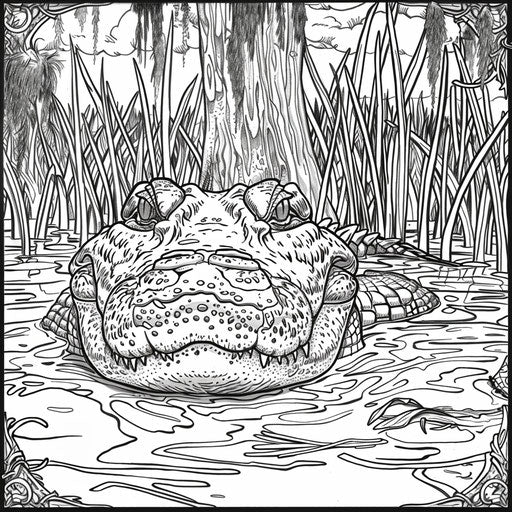Swamp scene with alligator peeking out