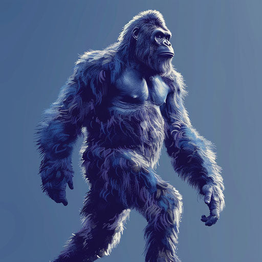 Realistic Bigfoot on flat indigo background
