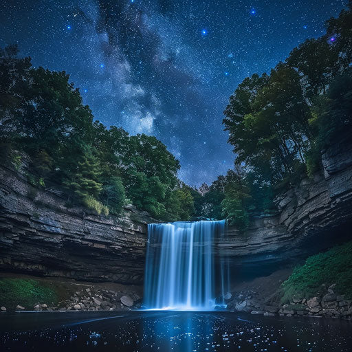 Minnehaha Falls, Minnesota, under a starry sky
